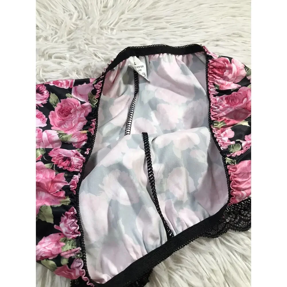 Y2K Women's Satin Silk like feel Floral Lace Trim Shorts Size L Lingerie Style